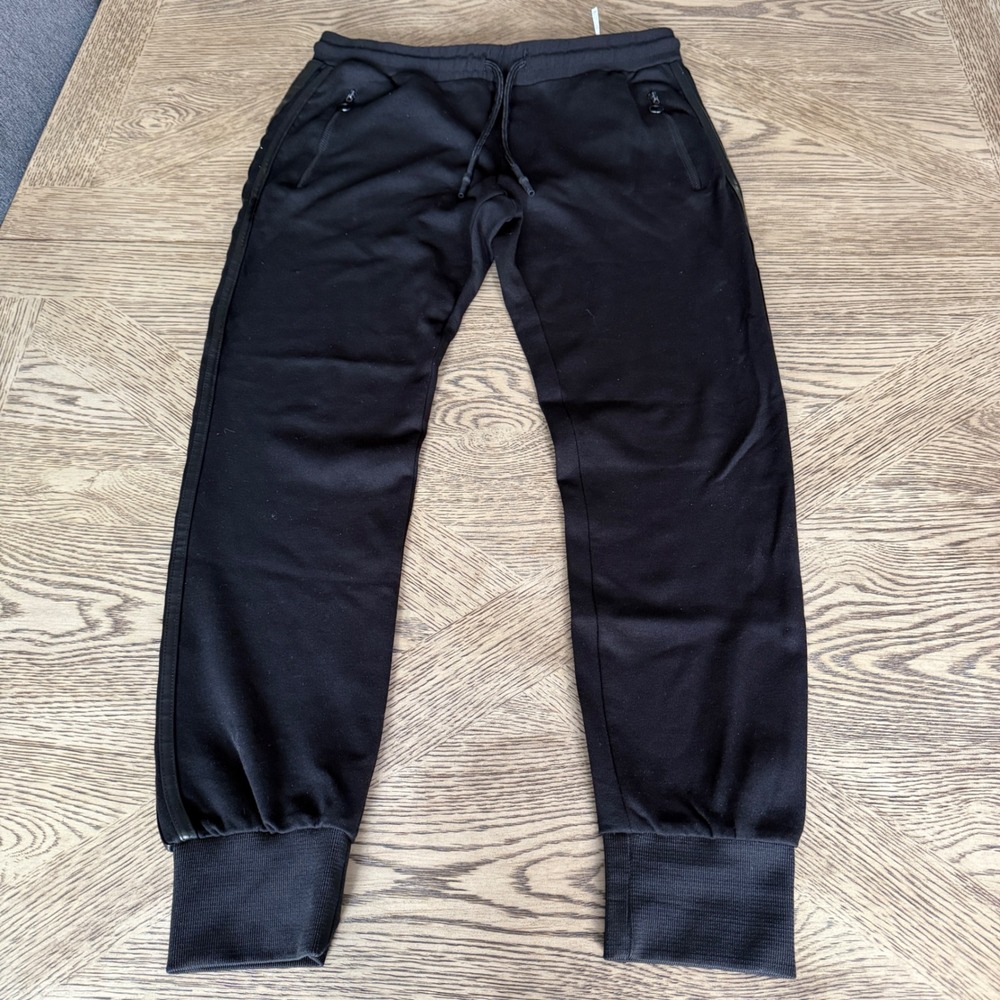Zara Man Black Jogger Pants Slim Fit Drawstring Side Stripe Mens Medium